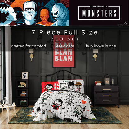 Universal Little Monsters Halloween Full Bed Set – Super Soft & Cozy 5 Piece Reversible Comforter and Sheet Set Featuring Snoopy & Charlie Brown, (Officially Licensed Product) by Franco