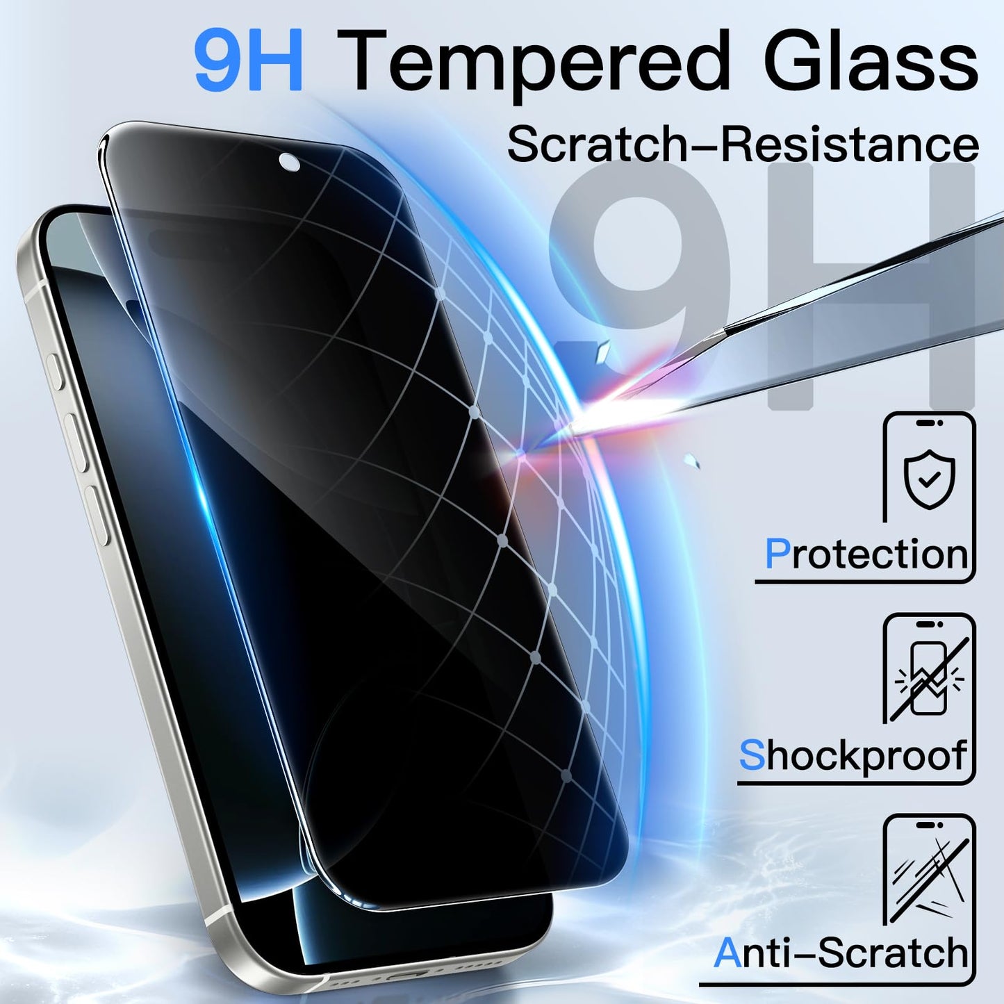JETech Privacy Screen Protector for iPhone 16 Pro 6.3-Inch, Anti-Spy Tempered Glass Film with Easy Installation Tool, 2-Pack - Available at All In One Marketplace Canada