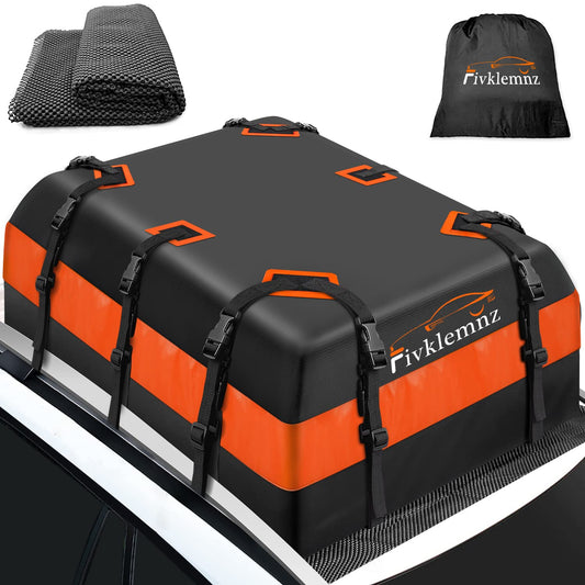 Car Roof Bag Cargo Carrier, 21 Cubic Feet Waterproof Rooftop Cargo Carrier with Anti-Slip Mat + 10 Reinforced Straps + 6 Door Hooks, Suitable for All Vehicle with/Without Roof Rack