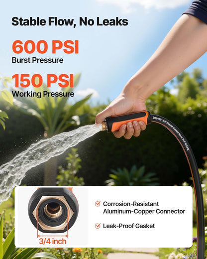 VEVOR Garden Hose, 100 ft 5/8" Heavy Duty 4-Layer Rubber Water Hose, 150PSI Working & 600PSI Burst, Flexible & Non-Kink Outdoor Waterhose with 3/4" Fitting, Lightweight Hoses for Gardening Cleaning 🍁 All In One Marketplace Canada