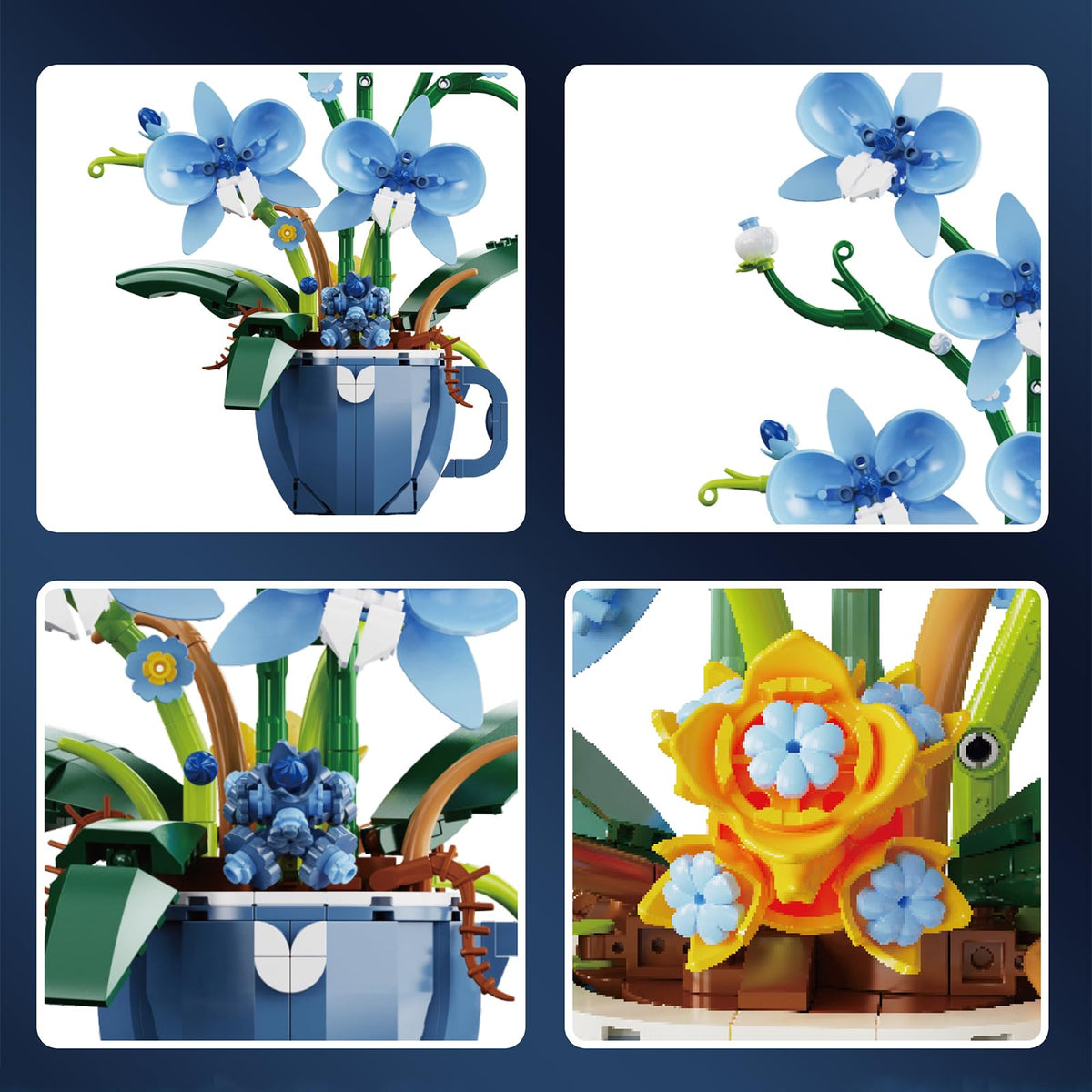 Blue Orchid Flower Building Set for Adults, Coffee Cup Orchid Botanical Collection Plant Building Kit, Home and Office Decor Gift for Christmas, Valentines, Birthday, 567PCS 🍁 All In One Marketplace Canada