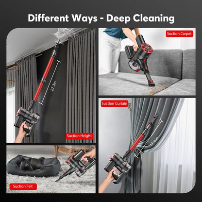 Cordless Vacuum Cleaner, 80,000PRM Stick Vacuum with 2 Powerful Suction Modes, Max 40 Mins Runtime, Protable 2600mAh Rechargeable Battery Vacuum Cleaner for Home (Pale Red) - Available at All In One Marketplace Canada