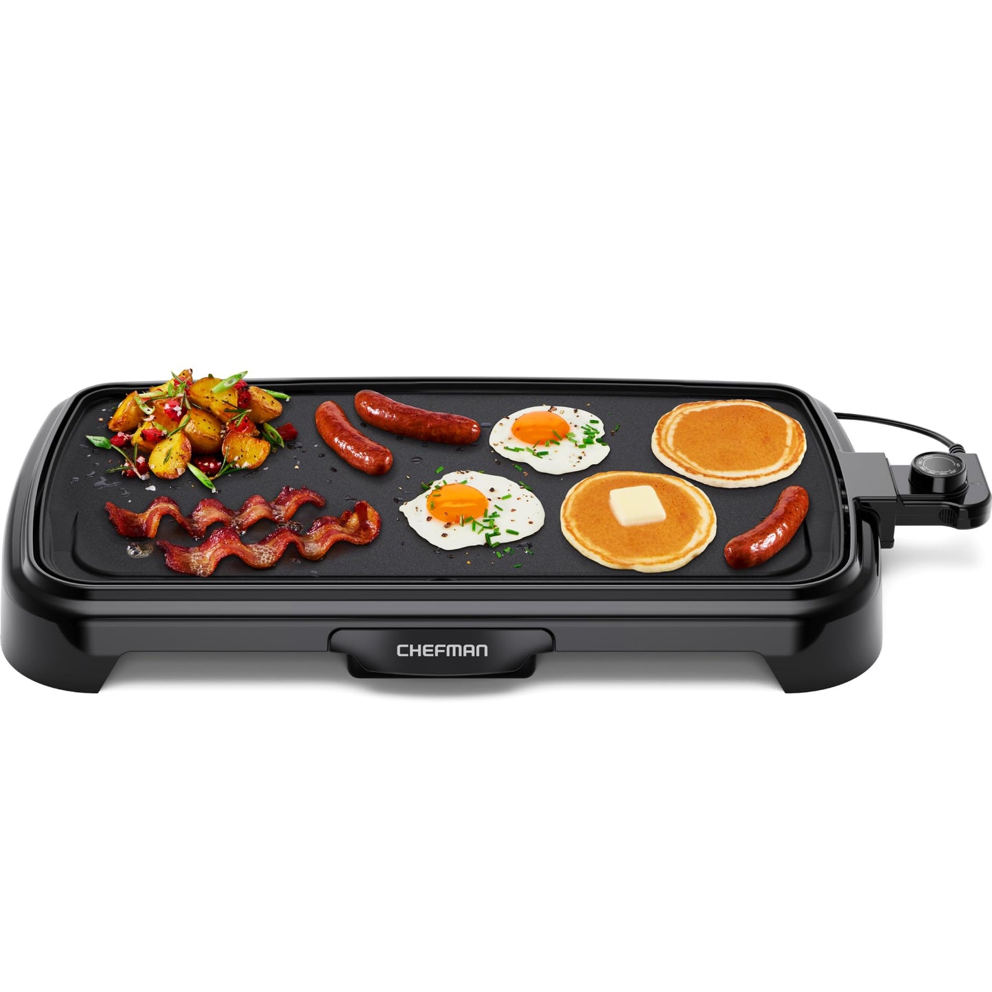 Chefman XL Electric Griddle with Removable Temperature Control, Immersible Flat Top Grill, Burger, Eggs, Pancake Griddle, Nonstick Extra Large Cooking Surface, Slide Out Drip Tray, 25 x 51 CM - Available at All In One Marketplace Canada
