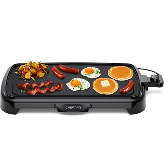 Chefman XL Electric Griddle with Removable Temperature Control, Immersible Flat Top Grill, Burger, Eggs, Pancake Griddle, Nonstick Extra Large Cooking Surface, Slide Out Drip Tray, 25 x 51 CM - Available at All In One Marketplace Canada