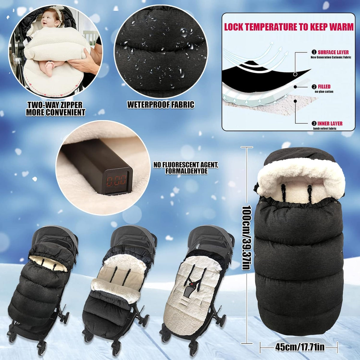 FindXeink Waterproof &Thicken Universal Stroller Blanket for Babies,Toddler's Stroller Sleeping Bag & Footmuff & Bunting & Cover for Autumn Winter 🍁 All In One Marketplace Canada