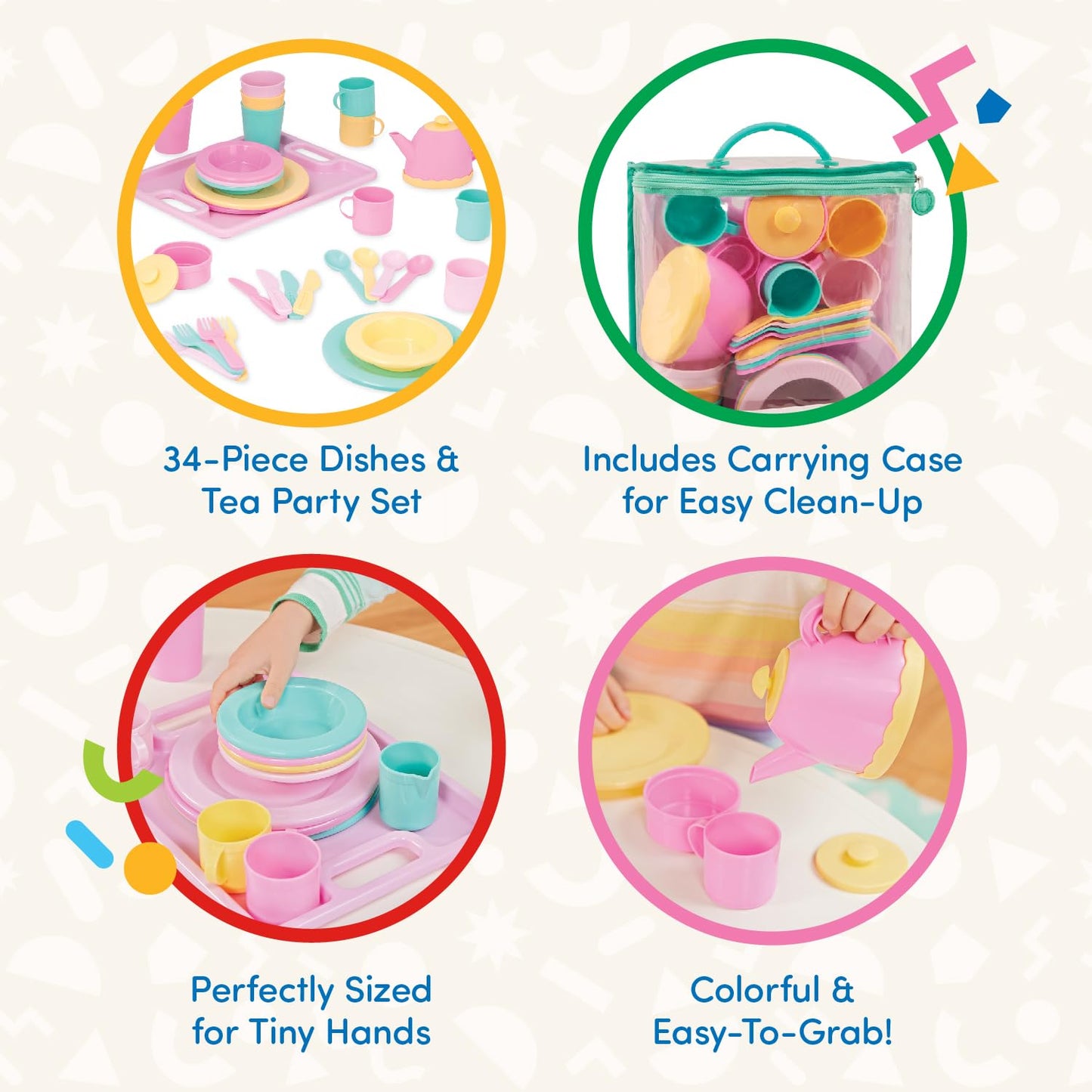 Battat Play Circle Dish Set, Dishes Wishes Dinnerware, 34 Pieces, Playset Battat
