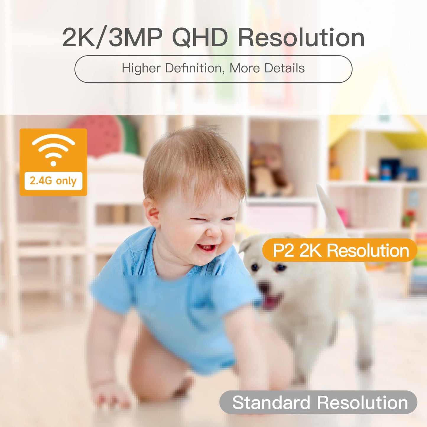 360° View 2K Pet Camera with Phone App 2 Pack, Indoor Security Camera, Baby Monitor, Motion Tracking, Pan/Tilt, Night Vision, Two-Way Audio, Works with Alexa, 2.4G WiFi Only (P2T 2PC)
