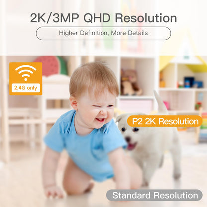 360° View 2K Pet Camera with Phone App 2 Pack, Indoor Security Camera, Baby Monitor, Motion Tracking, Pan/Tilt, Night Vision, Two-Way Audio, Works with Alexa, 2.4G WiFi Only (P2T 2PC)