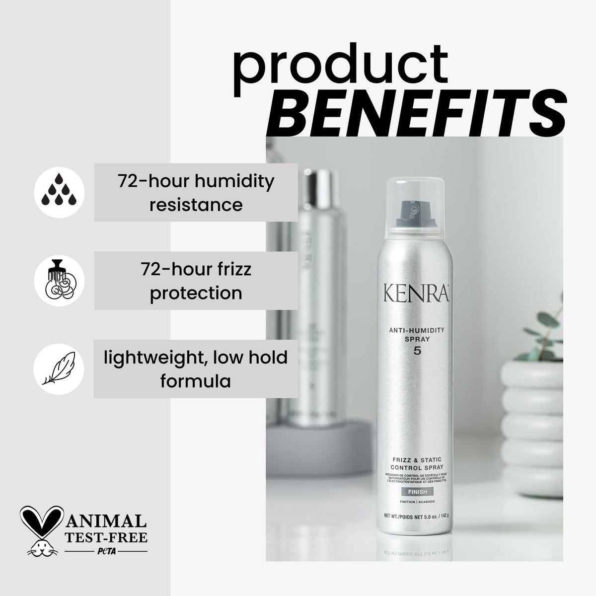 Kenra Anti-Humidity Spray 5 | Humidity Shield & Frizz Control Finishing Spray | 72-Hour Humidity Resistance & Protection | Thermal Protection | 147 mL