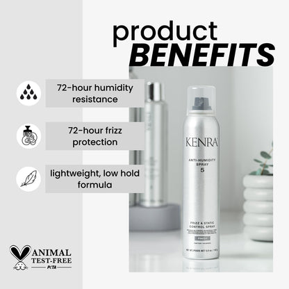 Kenra Anti-Humidity Spray 5 | Humidity Shield & Frizz Control Finishing Spray | 72-Hour Humidity Resistance & Protection | Thermal Protection | 147 mL