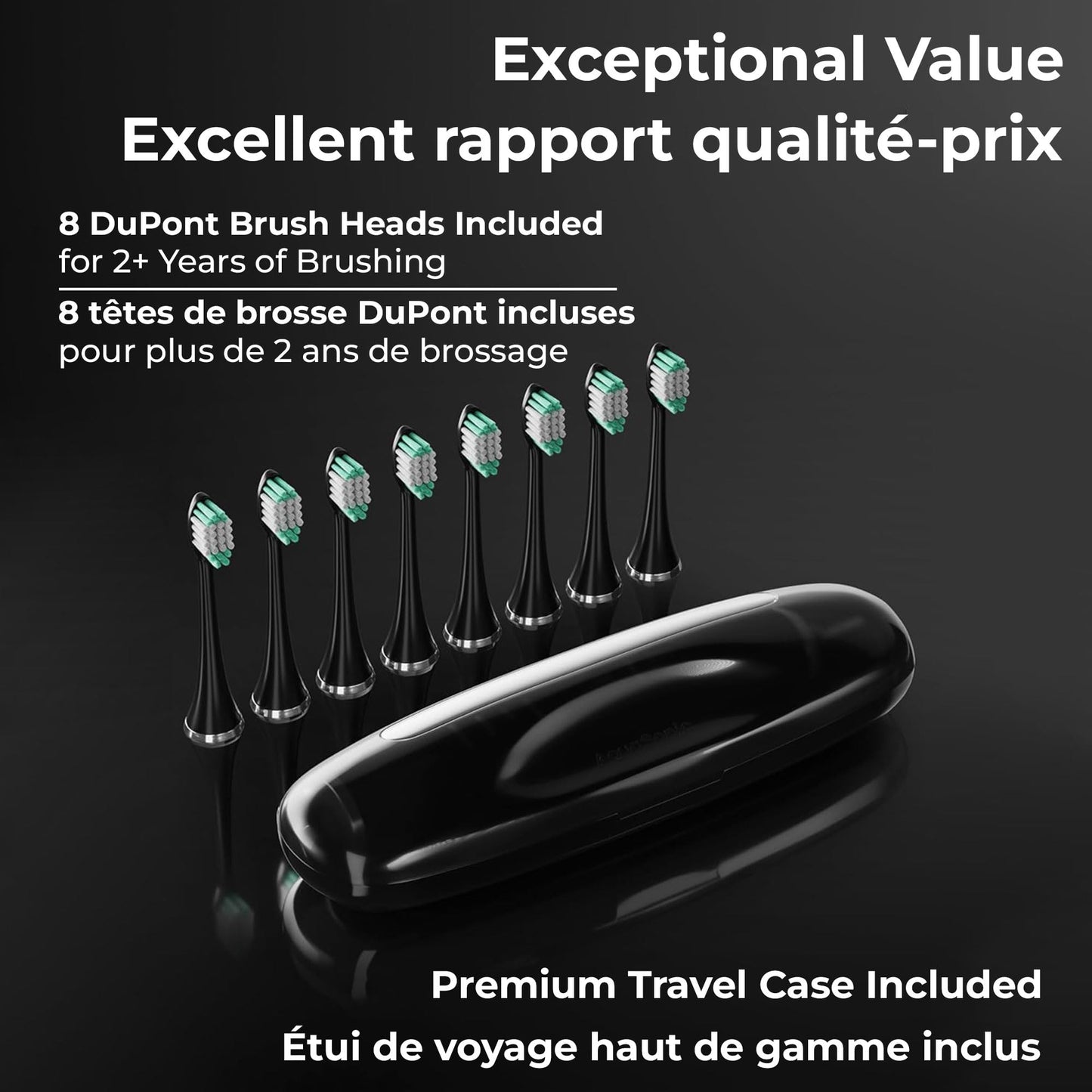 Aquasonic Black Series Ultra Whitening Electric Toothbrush | ADA Accepted Rechargeable Toothbrush, 8 Brush Heads & Travel Case, 40,000 VPM Electric Motor & Wireless Charging - 4 Modes with Smart Timer