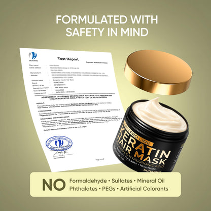 Keratin Hair Mask - Deep Conditioner for Dry, Damaged Hair — Hydrolyzed Keratin, Hyaluronic Acid, Argan Oil and Collagen - Sulfate-Free, Paraben-Free | 8.5 fl oz - Available at All In One Marketplace Canada