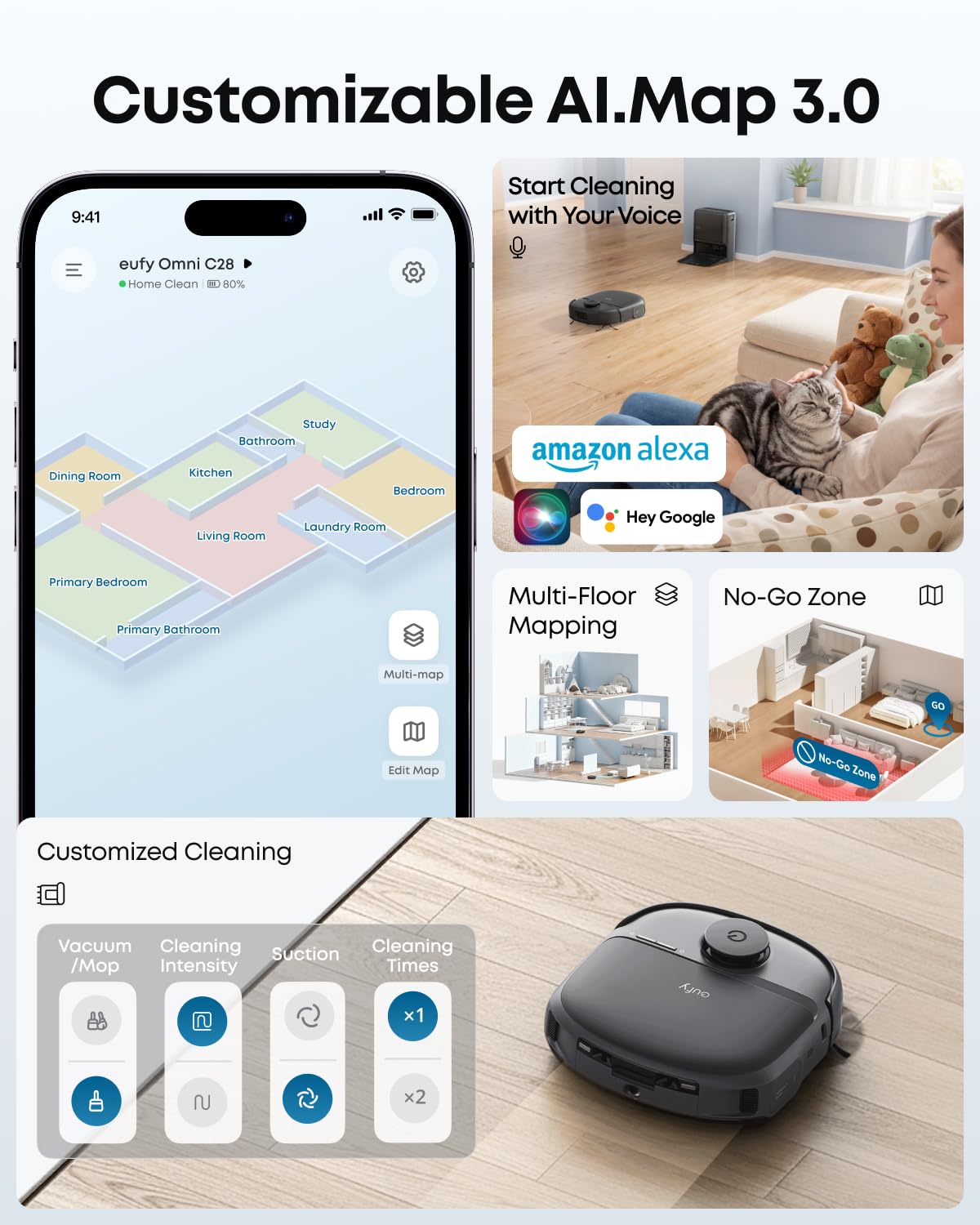 eufy New 2026 Robot Vacuum, C28 Omni, Upgraded from eufy X10 pro Omni, HydroJet Self-Cleaning Roller Mop, 15,000Pa Suction, All-in-1 Station,Tangle-Free,Auto Mop Washing&Drying, AI Obstacle Avoidance - Available at All In One Marketplace Canada