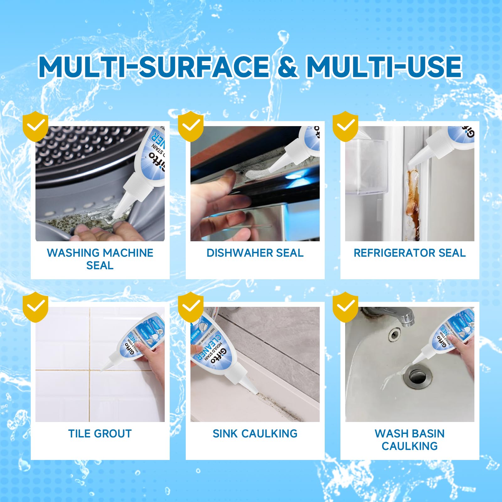 Mould Stain Remover Gel Washing Machine Cleaner, Grout Cleaner with Cleaning Brush, Black Stain Remover for Washer Kitchen Sink Shower Toilet Bathtub Caulk Tile,Bathroom Whitener, 10 Fl Oz - Available at All In One Marketplace Canada