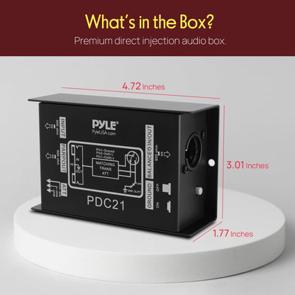 Premium Direct Injection Audio Box - Passive DI Unit Hum Eliminator w/ Input Attenuator to Connect Guitar & Bass, 1/4'' Impedance Transformer Connector to Balanced & Unbalanced XLR, Black - Pyle PDC21 🍁 All In One Marketplace Canada