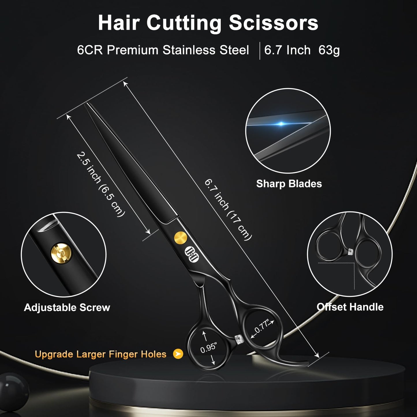 CIICII Hair Cutting Scissors Shears Kit, Professional Barber Haircut Scissors Set (6.7 Inch Hair Beard Hairdressing Trimming Haircutting Thinning Shears) for Men Women Hairdresser Home Salon (Black) - Available at All In One Marketplace Canada