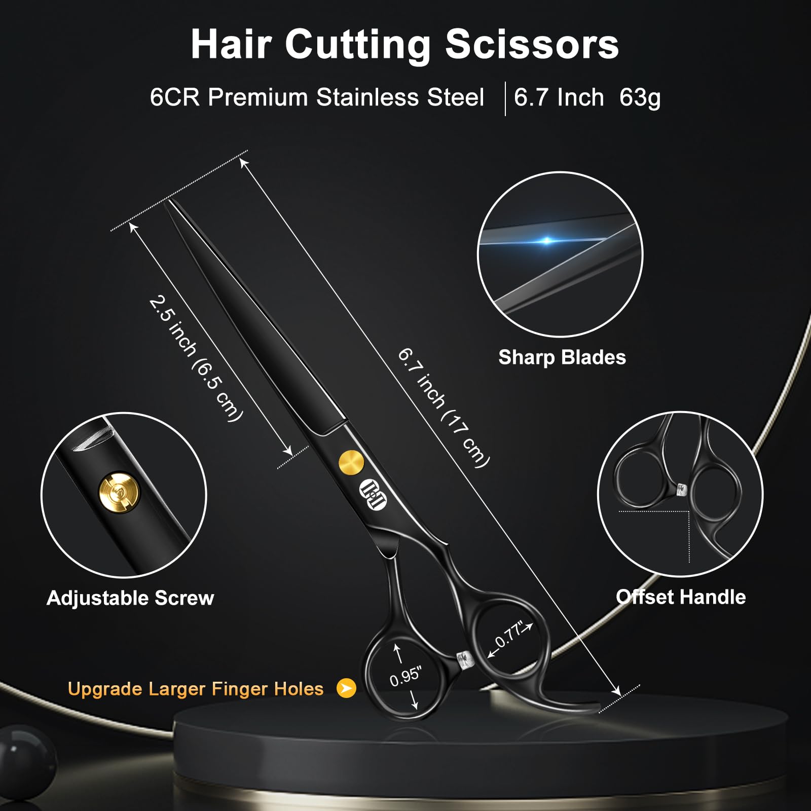 CIICII Hair Cutting Scissors Shears Kit, Professional Barber Haircut Scissors Set (6.7 Inch Hair Beard Hairdressing Trimming Haircutting Thinning Shears) for Men Women Hairdresser Home Salon (Black) - Available at All In One Marketplace Canada
