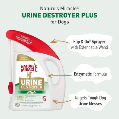 Nature's Miracle Urine Destroyer Plus For Dogs With Flip & Go Sprayer, 64 Ounces, Enzymatic Formula For Dogs Powers Out Tough Dog Urine Messes And Yellow, Sticky Residue Nature's Miracle