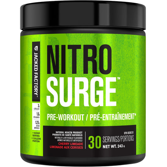 NITROSURGE Pre Workout Supplement - Endless Energy, Instant Strength Gains, Clear Focus, Intense Pumps - Nitric Oxide Booster & Preworkout Powder with Beta Alanine - 30 Servings, Cherry Limeade