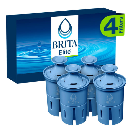 Brita Elite Replacement Filter, Reduces 30+ contaminants While Keeping Healthy Minerals, WQA Certified to Reduce Lead, Microplastics, Chromium and Chlorine, Lasts 6 Months, 4 Count