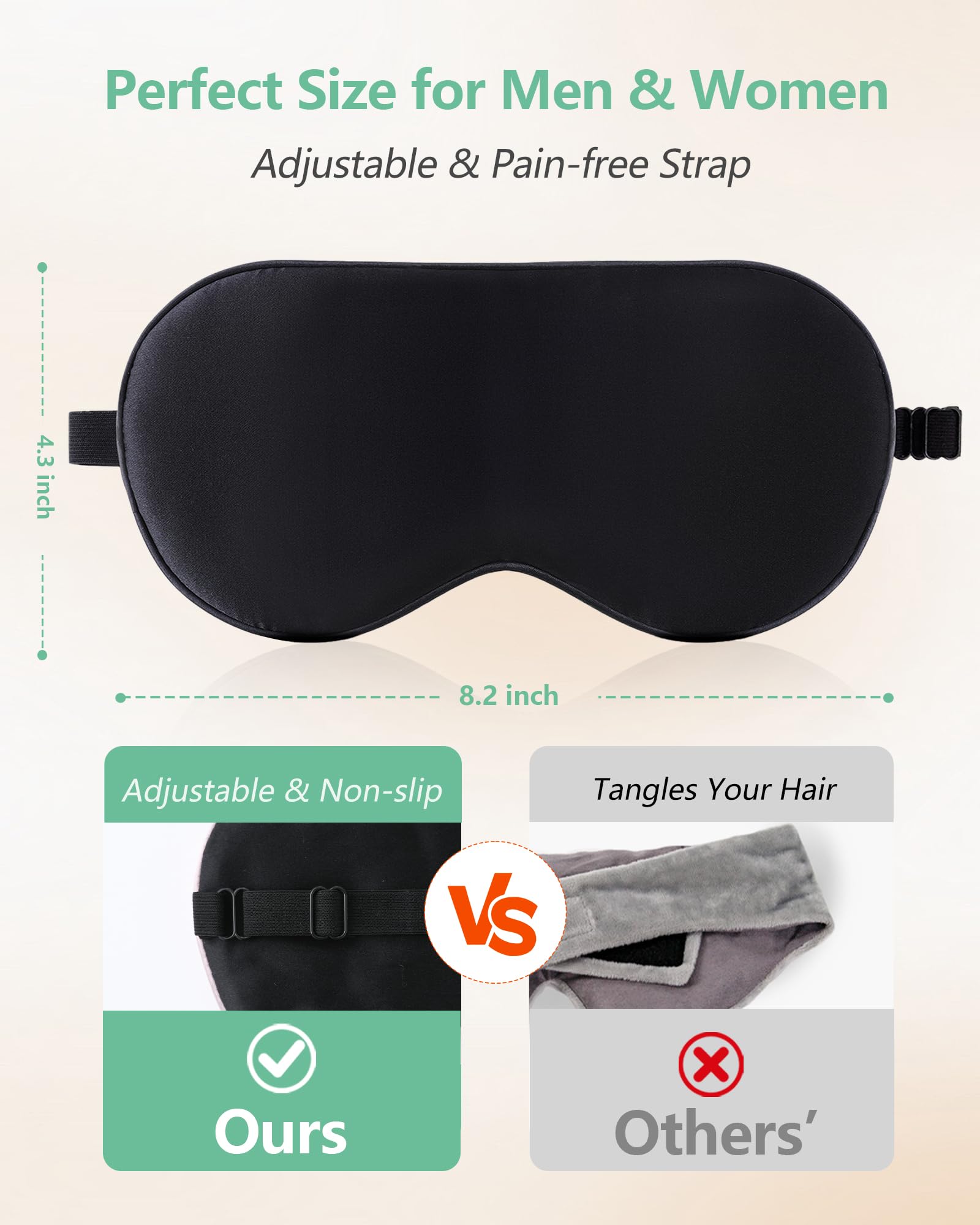 BeeVines Silk Sleep Mask for Men, 2 Pack 100% Natural Mulberry Silk Eye Mask with Adjustable Strap, Sleeping Aid Blindfold for Nap, Soft Eye Sleep Shade Cover, 100% Blocks Light Reduces Puffy Eyes (Black)