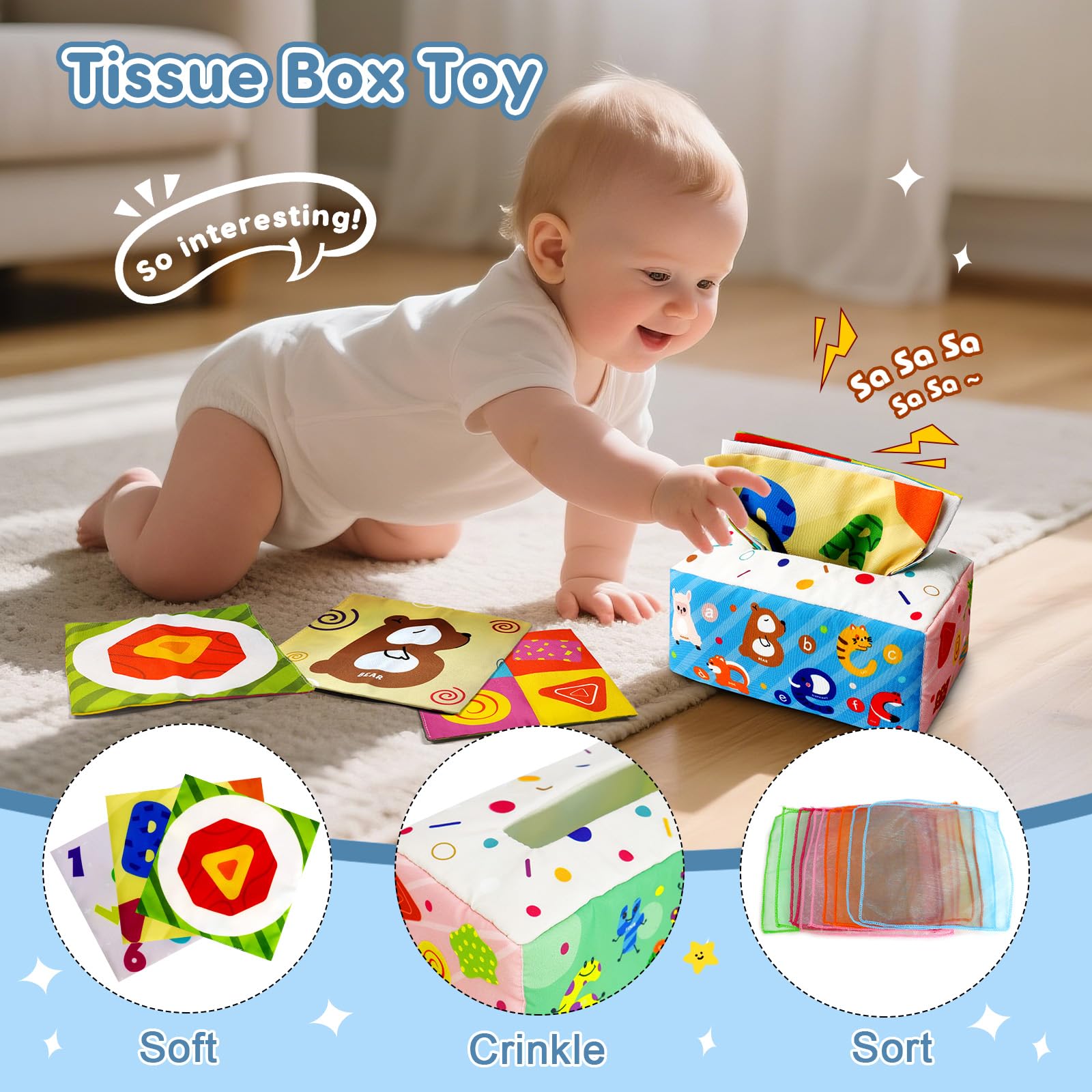 6 in 1 Baby Montessori Toys for 6-12 Months, Montessori Toys for Babies Incl Pull String Toy, Stacking Cups, Tissue Box Toy, Suction Cup Spinner Toys, Stacking Blocks, Activity Cube Gift for Boy Girl - Available at All In One Marketplace Canada