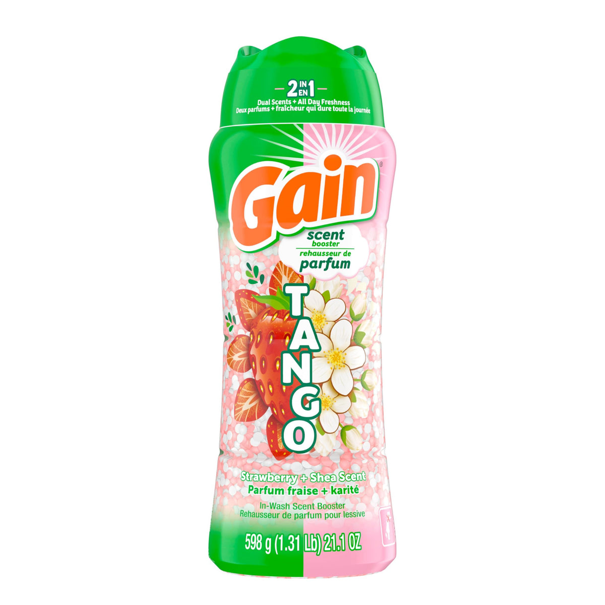 Gain Tango 2-in-1 Laundry Scent Booster Beads, Strawberry and Shea Scent, Laundry Beads with Dual Scents Plus All Day Freshness, 598 Grams