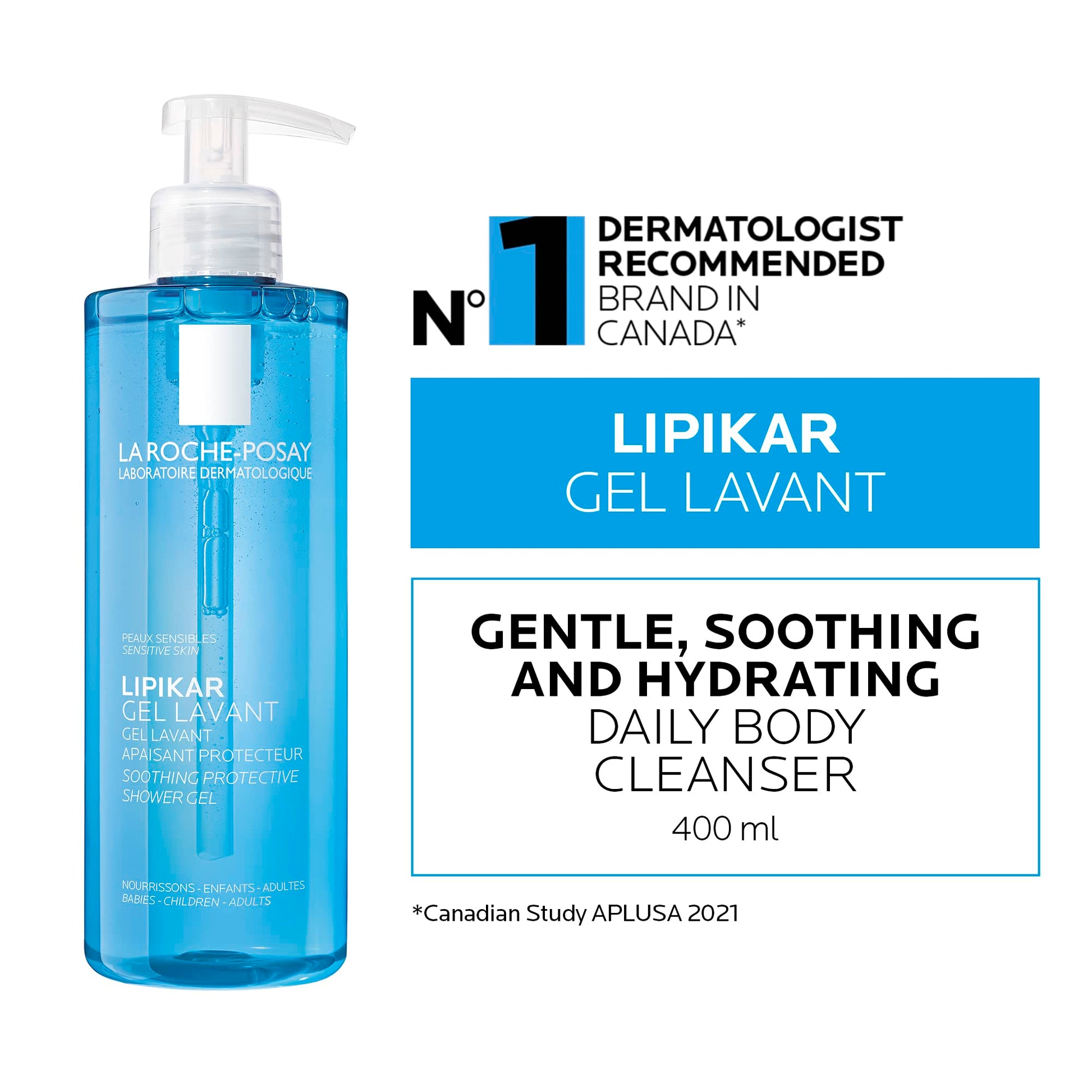 La Roche-Posay Body Wash, Lipikar Cleansing & Moisturizing Gel Body Wash with Shea Butter & Niacinamide for Dry & Sensitive Skin, Soap Free, Paraben Free, 400mL La Roche-Posay