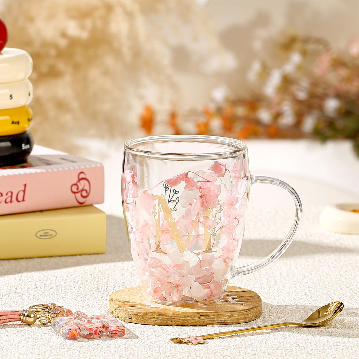 Personalized Gifts for Women Flower Glass Coffee Mug Initial Tea Cup Monogrammed Customized Bridesmaid Bride Wedding Graduation Gifts Valentine Mother's Day for Mom Sister Birthday Christmas Gifts (M) 🍁 All In One Marketplace Canada