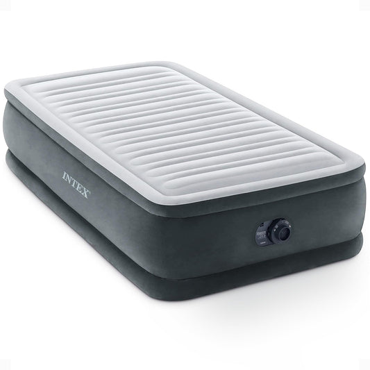 INTEX 67765ED Dura-Beam Deluxe Comfort Plush Air Mattress: Twin Size – Built-in Electric Pump – 13in Bed Height – 300lb Weight Capacity - Gray 🍁 All In One Marketplace Canada