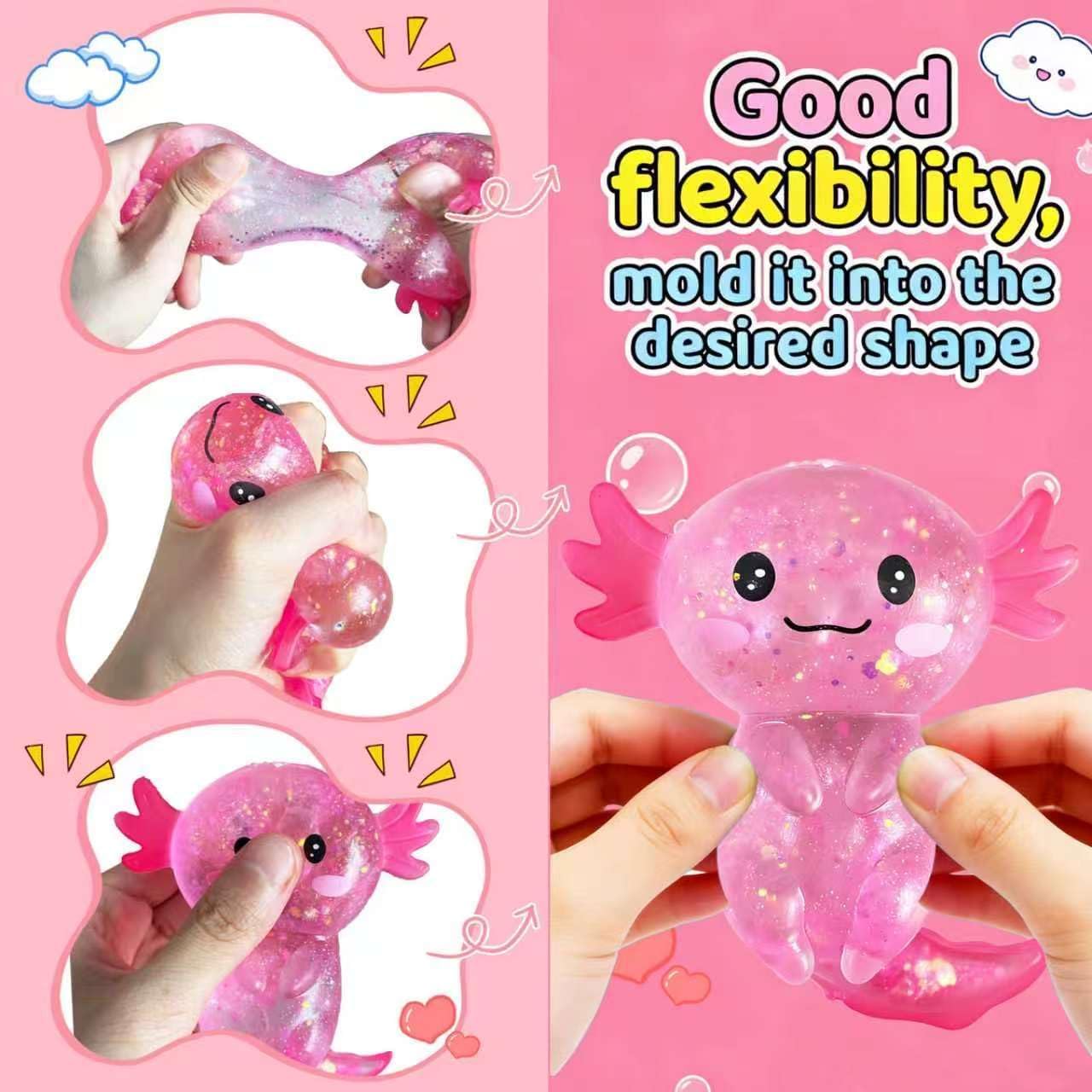 2Pcs Axolotl Squishy, Axolotls Design Squeeze Stress Ball, Axolotls Balls Sensory Stress for Party Favors Birthday Gift