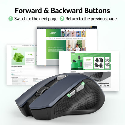 Acer Wireless Mouse for Laptop, 2.4GHz Computer Mouse Wireless with USB Receiver, Portable Cordless Mice, 3 Adjustable DPI Ergo USB Mice, 6 Buttons, Medium to Large Sized Hands for PC, Laptop, Desktop - Available at All In One Marketplace Canada