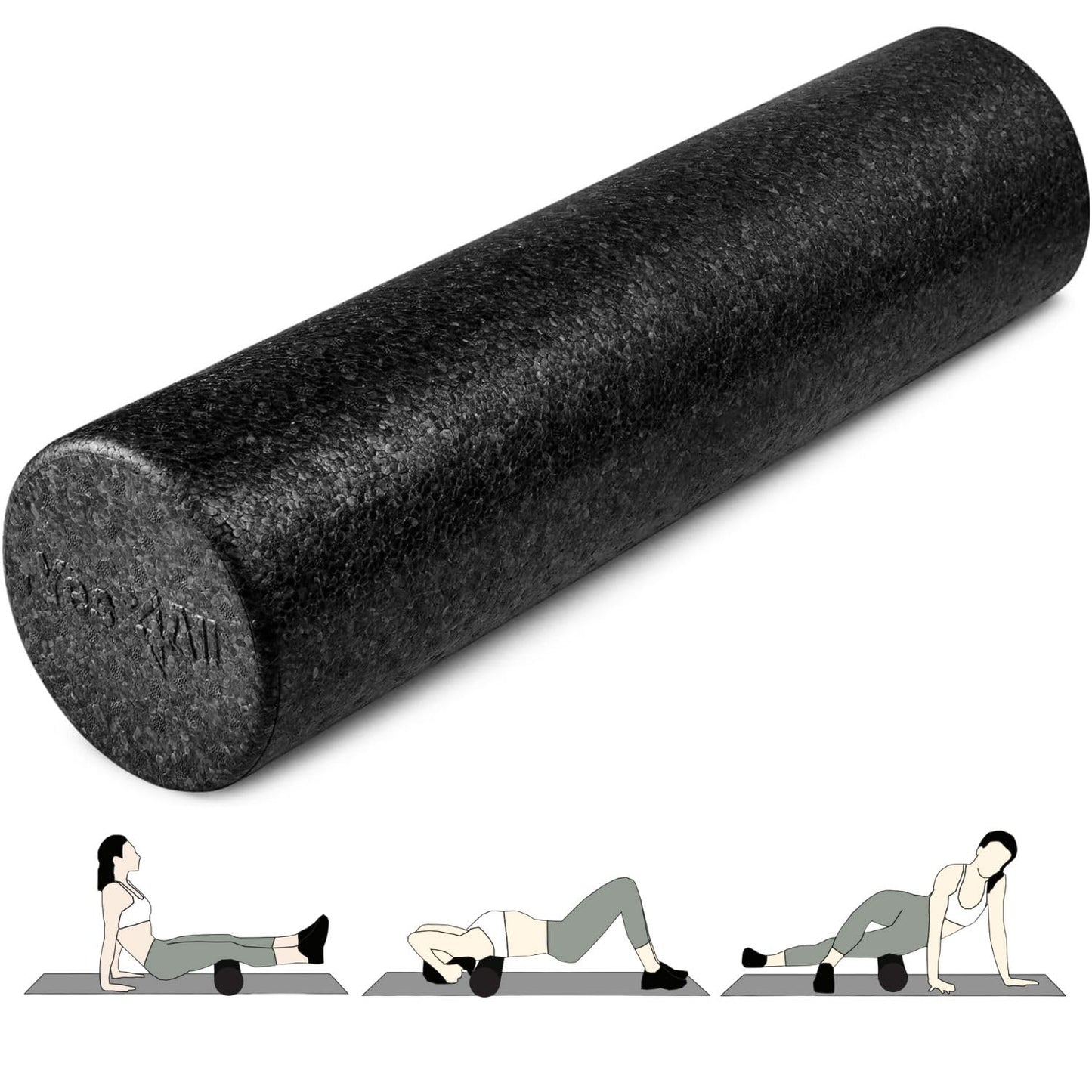 Yes4All High-Density EPP Round Back Roller Foam, Foam Roller for Yoga, Pilates & Stretching - 12, 18, 24, 36 inch