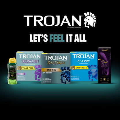 TROJAN BareSkin Original Lubricated Latex Thin Condoms, 24 Count, For a More Natural Feel, Bringing You Closer with Heightened Sensitivity Where it Matters Most