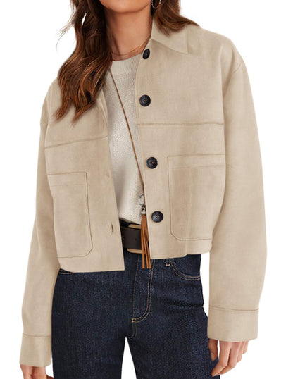 PRETTYGARDEN Women's Faux Suede Lightweight Cropped Jacket Beige,S 🍁 All In One Marketplace Canada