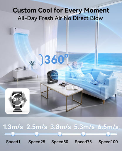 DIGIX Rechargeable USB Desk Fan for Bedroom, 100 Speeds, 360° Rotation, Wall Mounted Design Small Portable Table Fan with LED Display, Quiet Personal Desktop Cooling Fans for Home Office (Black) - Available at All In One Marketplace Canada