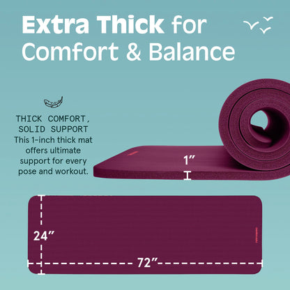 Retrospec Solana Yoga Mat 1" Thick w/Nylon Strap for Men & Women - Non Slip Exercise Mat for Home Yoga, Pilates, Stretching, Floor & Fitness Workouts - Boysenberry 🍁 All In One Marketplace Canada