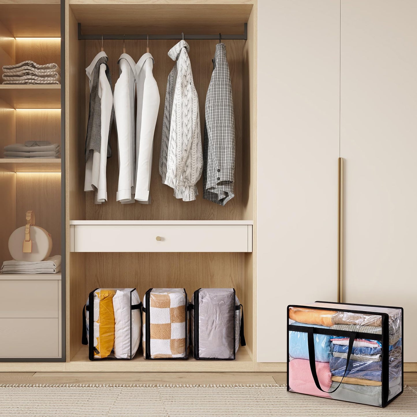 Lifewit 4 Pack Clear Clothes Storage Bags, 40L Plastic Blanket Storage Bags, Vinyl Foldable Moving Bags with Zipper, Closet Organizers and Storage Containers for Bedding, Duvet, Comforter - Available at All In One Marketplace Canada