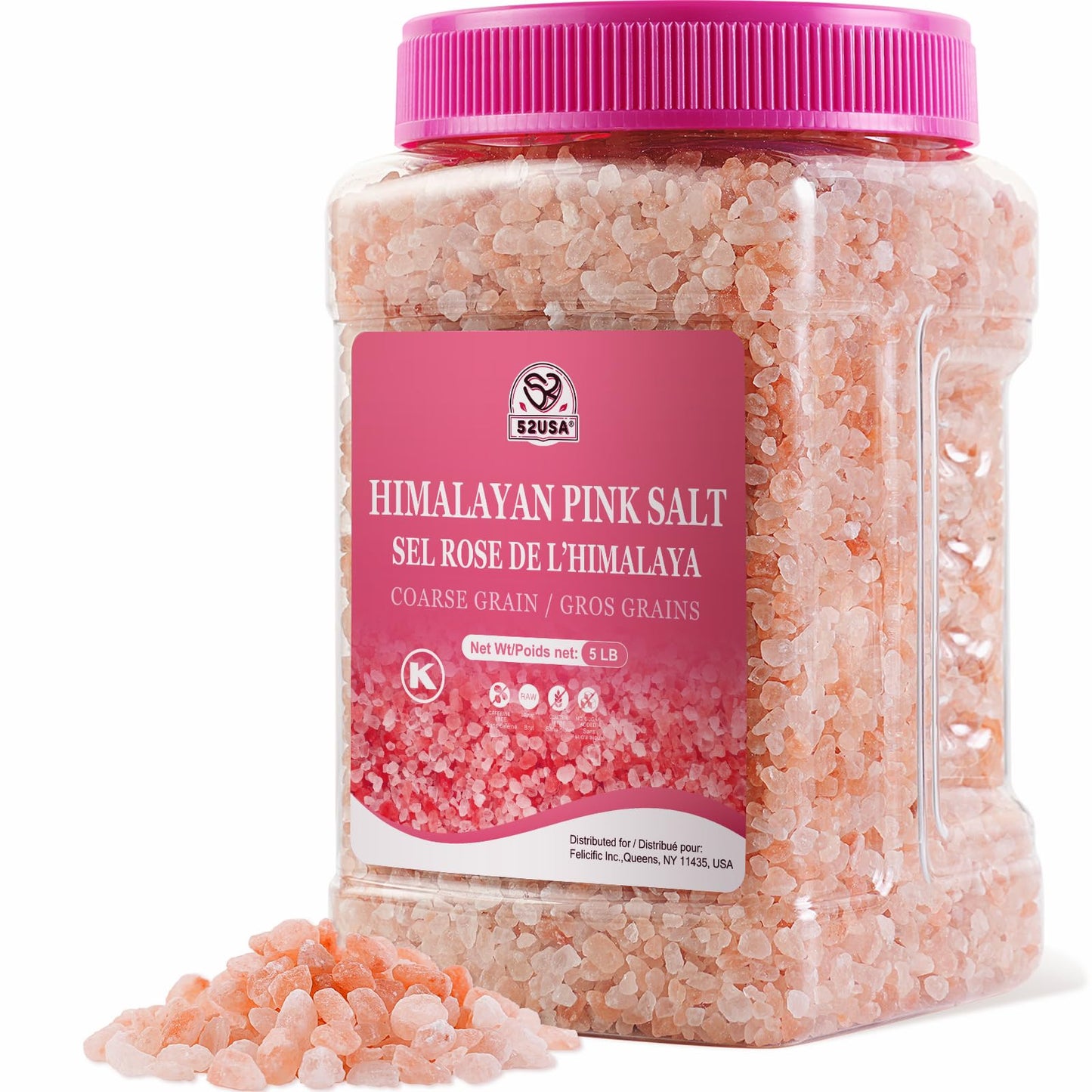52USA Himalayan Pink Salt Coarse - 5 Pound Bulk, 80+ Minerals, Pure Unrefined