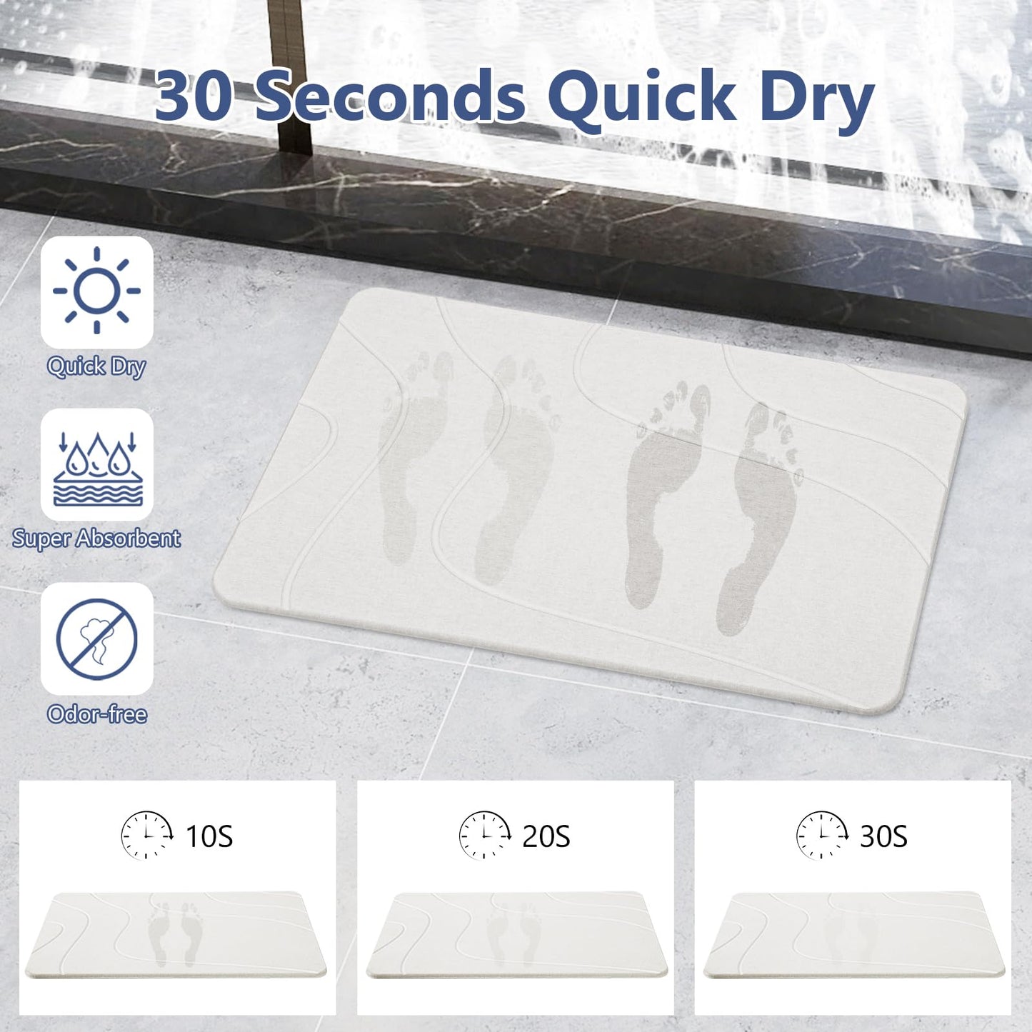 Ceecysaa 60 x 39cm Stone Bath Mat, Diatomaceous Earth Quick Dry Non Slip, White Ceecysaa