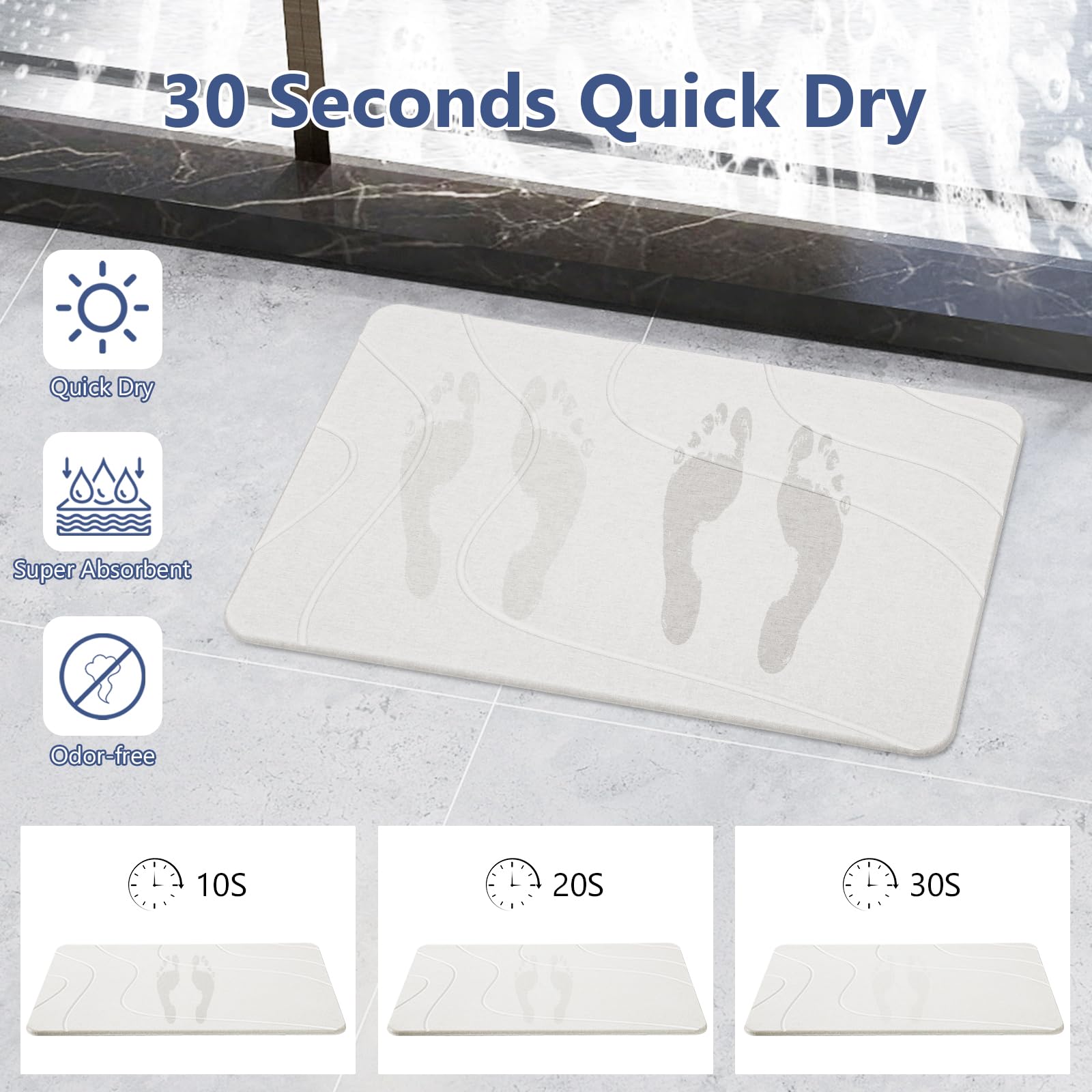 Ceecysaa 60 x 39cm Stone Bath Mat, Diatomaceous Earth Quick Dry Non Slip, White Ceecysaa