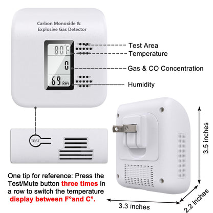 4-in-1 Upgraded Natural Gas Leak Detector and Carbon Monoxide Detectors,Carbon Monoxide Detectors Plug in with Temperature & Humidity Monitor CO Methane Propane Alarm for Home RV Hotel (1Pack White) - Available at All In One Marketplace Canada