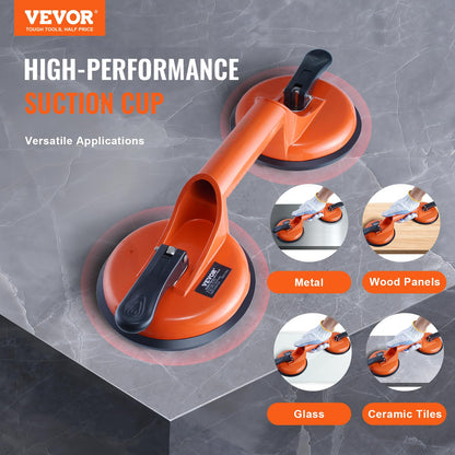 VEVOR Glass Suction Cup, 4.7" 2 Pack 330 lbs Load Capacity, Vacuum Suction Cup with Aluminum Handle, Heavy Duty Industrial Suction Cup Lifter Tool for Glass, Granite, Tile, Metal, Wood Panel Lifting VEVOR