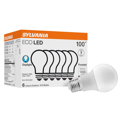 Sylvania ECO LED Light Bulb, A19, 100W Equivalent, Efficient 14.5W, 7 Year, 1450 Lumens, Frosted, 5000K, Daylight - 6 Pack (40884) 🍁 All In One Marketplace Canada