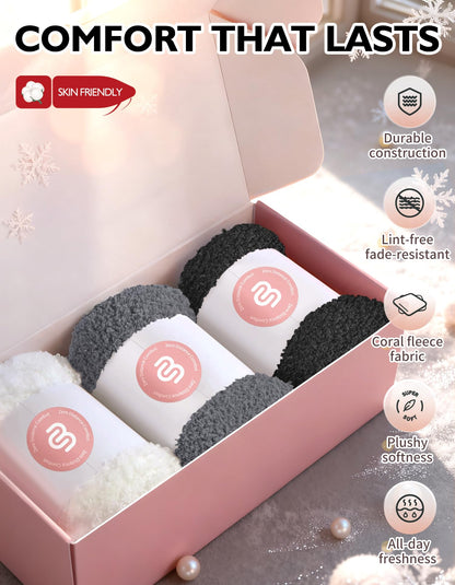 CLOSEMATE Womens Fuzzy Calf Socks, Cozy Cloud Socks Gift Box Set, 3 Pairs 🍁 All In One Marketplace Canada