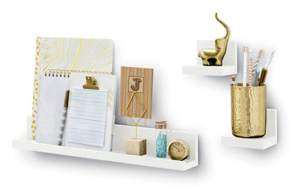 Command Display Floating Wall Shelves, 2 Ledges 8 Strips, Damage-free Decorating, Quartz Command