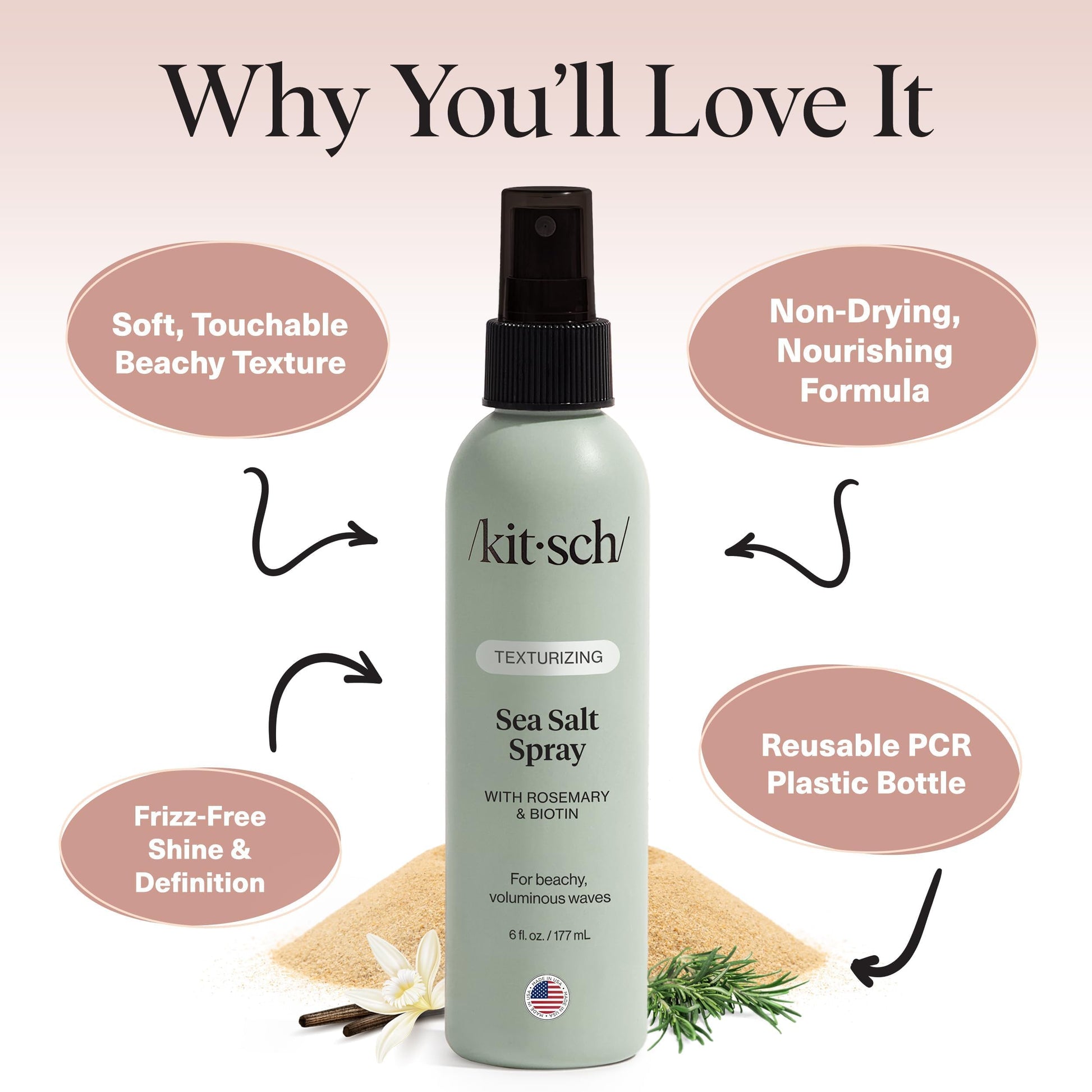 Kitsch Sea Salt Spray for Men and Women | Hair Spray with Rosemary, Biotin, Magnesium – Hair Texturizer for Natural Curls and Beach Waves, 177 mL - Available at All In One Marketplace Canada