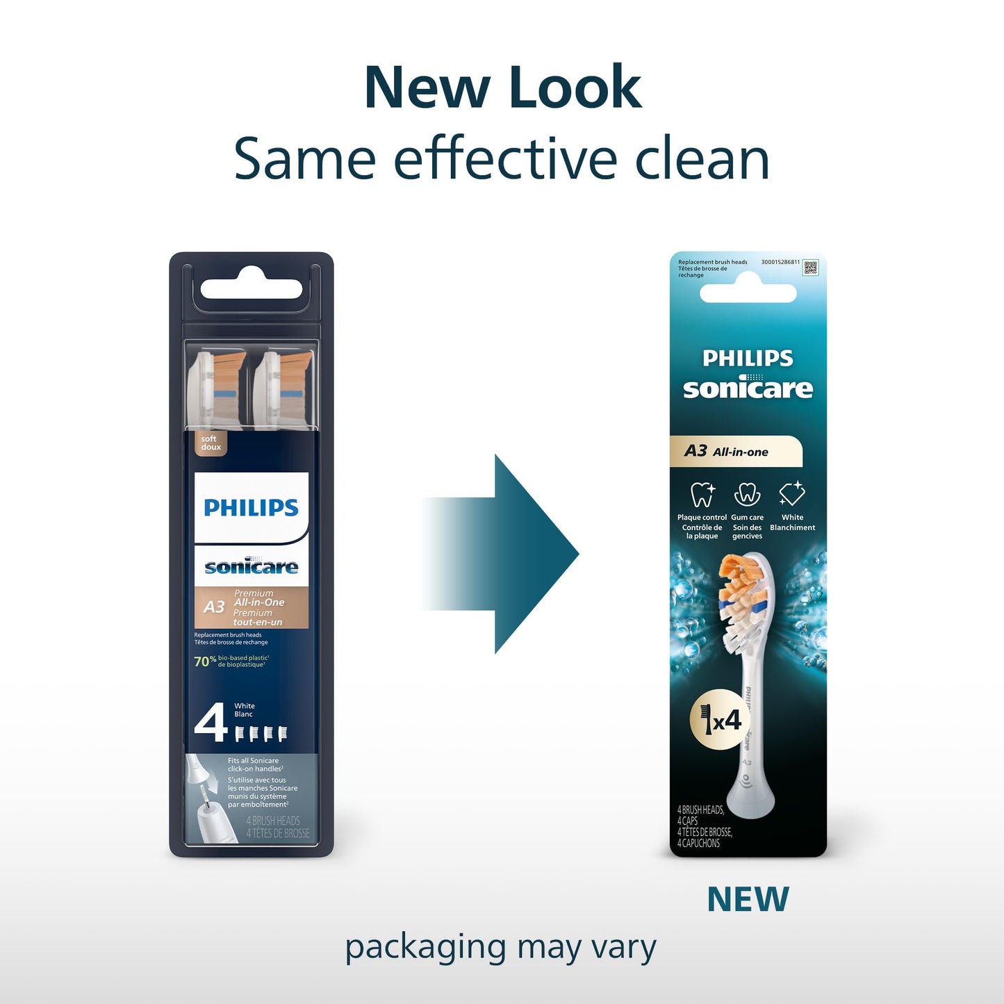 Philips Sonicare A3 All-in-One Genuine Replacement Electric Toothbrush Heads, 4 Pack One Year Supply, For effective whitening, plaque removal and better gum health, White, HX9094/65 - Available at All In One Marketplace Canada