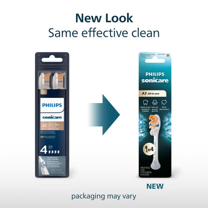 Philips Sonicare A3 All-in-One Genuine Replacement Electric Toothbrush Heads, 4 Pack One Year Supply, For effective whitening, plaque removal and better gum health, White, HX9094/65 - Available at All In One Marketplace Canada