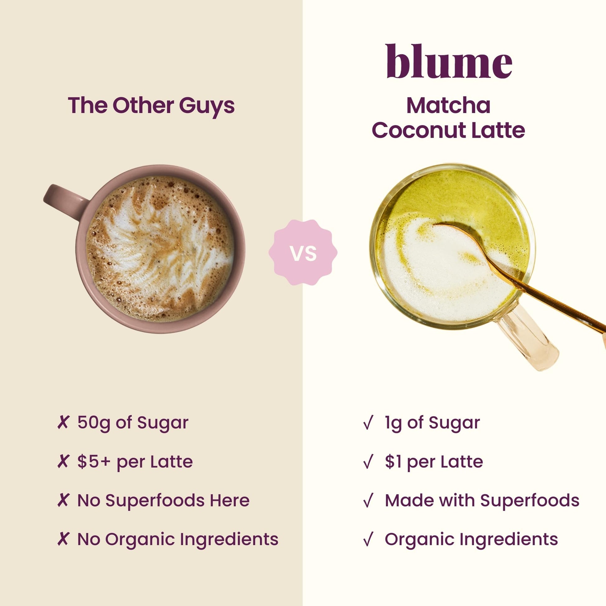 Blume Matcha Coconut Superfood Latte – Organic Matcha Green Tea from Shizuoka Japan, Moringa Leaf & Coconut Milk Latte Mix, Caffeine & L-Theanine for Energy & Focus, Zero Sugar, Vegan - 25 Servings